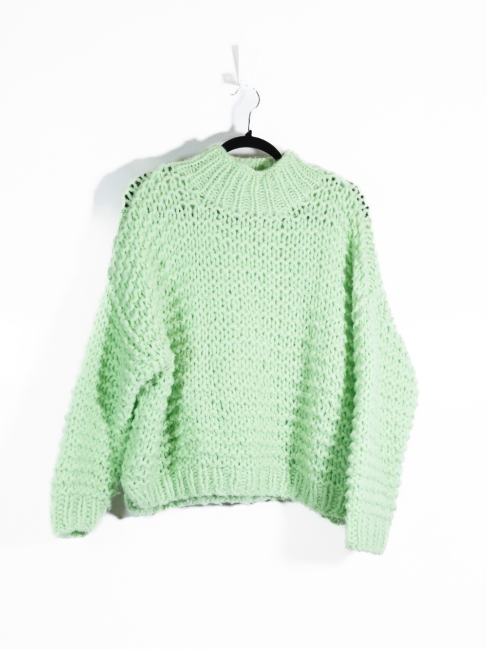 Stella Nova Women's Alpaca Chunky Knit Neon Green Mock Neck Pullover Sweater S